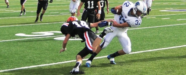 Kyle Woost Breaks a Zach Johnson Tackle in the JV Louisville Hoover 2012 Football Game