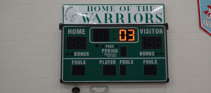 West Branch Warriors Alternate Scoreboard in Gym
