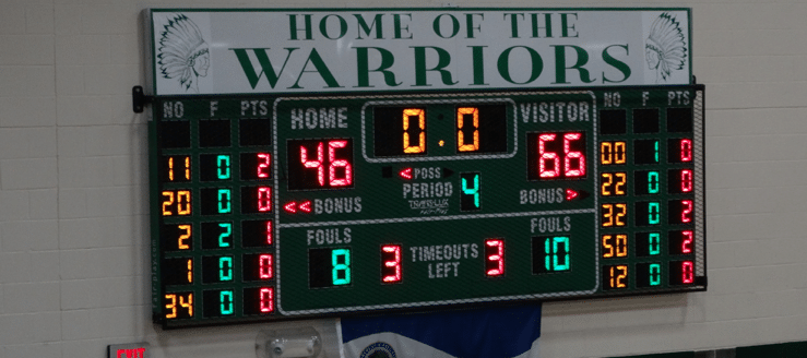 West Branch Warriors Main Scoreboard in Field House