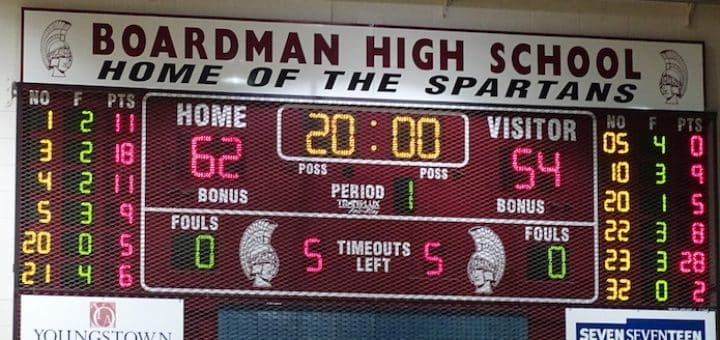 Boardman Spartans Basketball Scoreboard in Gym