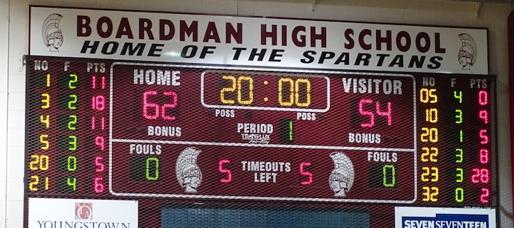 Boardman Spartans Basketball Scoreboard in Gym