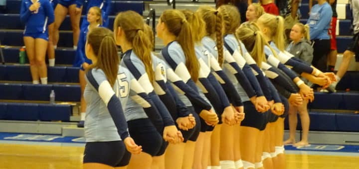 Louisville Leopards Varsity Volleyball Team 2017 Locking Hands for National Anthem