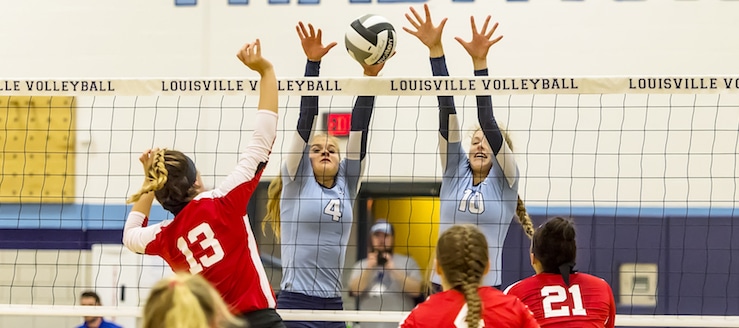 Morgan Cole and Emily Fresenko Louisville Leopards Volleyball Vs. Salem Quakers 2017