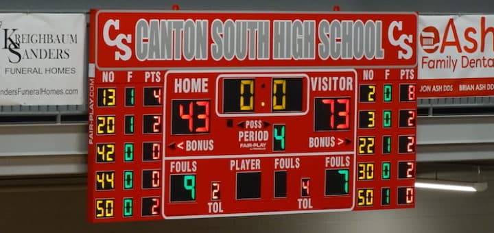Canton South Wildcats Basketball Scoreboard in New Red Ash Gymnasium