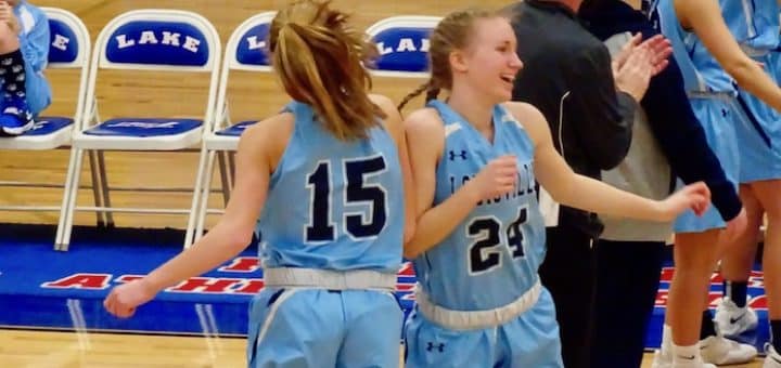 Erin Hahn and Cassidy Kiko Louisville Leopards Girls Basketball Tournament Win At Lake 2018