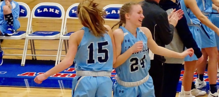 Erin Hahn and Cassidy Kiko Louisville Leopards Girls Basketball Tournament Win At Lake 2018