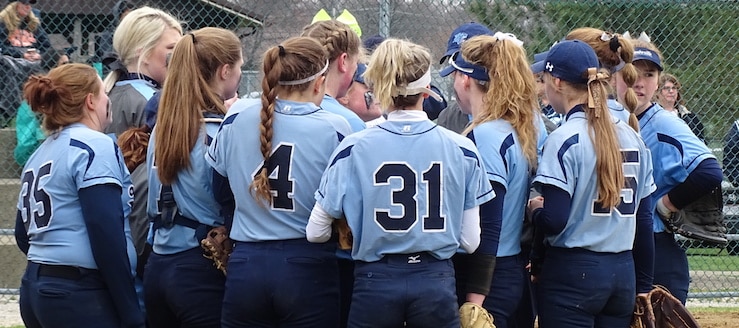 Louisville Leopards Softball 2018 Light Blue Jerses Huddle