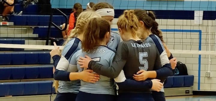 Louisville Leopards Volleyball Huddle Vs. Marlington Dukes 2018