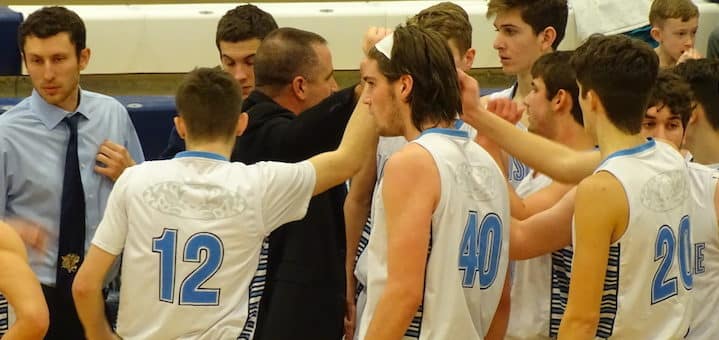 Louisville Leopards Boys Basketball Team Huddle Against Akron Firestone Falcons 2018