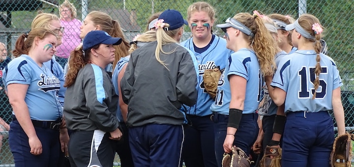 Louisville Leopards Softball Coach Andrea Arney, Sarah Cantley, and Lauren Bennett