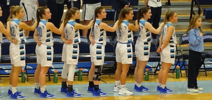 Louisville Leopards Girls Basketball 2020 During Anthem Vs. Massillon