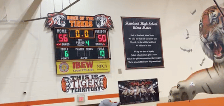 Howland Tigers Gymnasium Scoreboard and Tiger Wall Painting