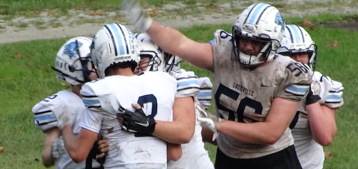 Cameron Brazek and Chase Mueller After Game Winning Touchdown Louisville Leopards at Linsly Cadets Football 2021
