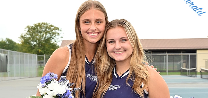 Alli Davis and Abby Glaspell Louisville Leopards Girls Tennis Senior Night 2022 - Herald
