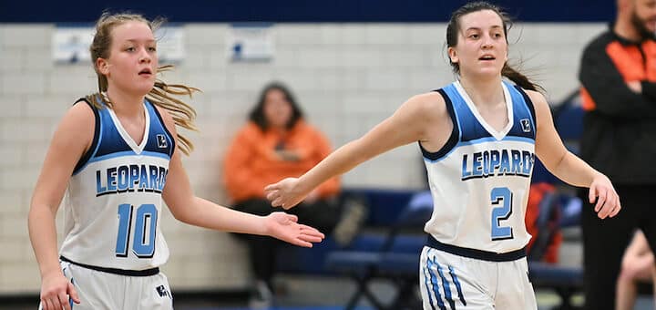 Courtney Barwick and Taryn Miglich Louisville Leopards Girls Basketball 2022 - Herald