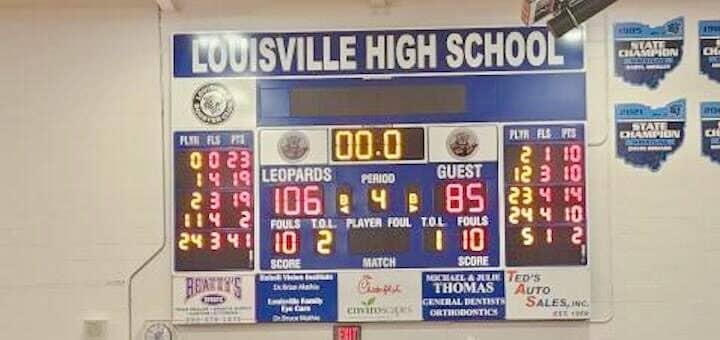 Louisville Leopards Scoreboard - Boys Basketball Scoring Record 106 Points