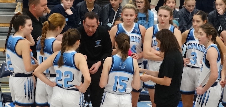 Louisville Leopards Girls Basketball Team Huddle 2024 Vs. WRA
