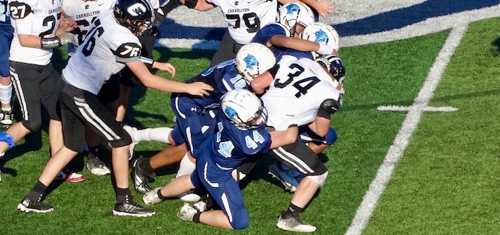 Logan Klimes and Xavier Berdella Louisville Leopards Freshman Football Vs. Carrollton Warriors 2024