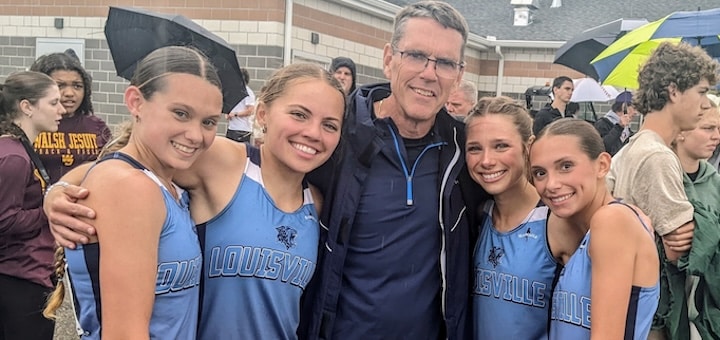 Coach Jerry Fresenko and Louisville Leopard 4x800 Relay Team 2025