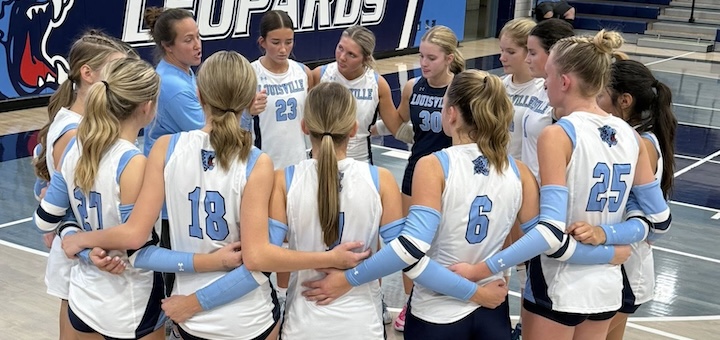 Louisville Leopards Volleyball Team Huddle 2025 Vs. Canton McKinley