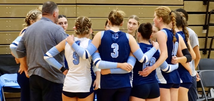 Louisville Leopards Volleyball Huddle Vs. Geneva Eagles 2025
