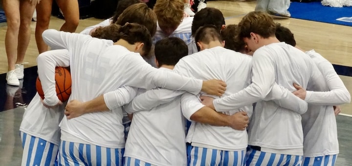 Louisville Leopards Boys Basketball Team Huddle Vs. Perry Panthers 2025