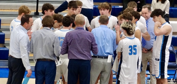 Louisville Leopards Boys Basketball Team Huddle Vs. Northwest 2025