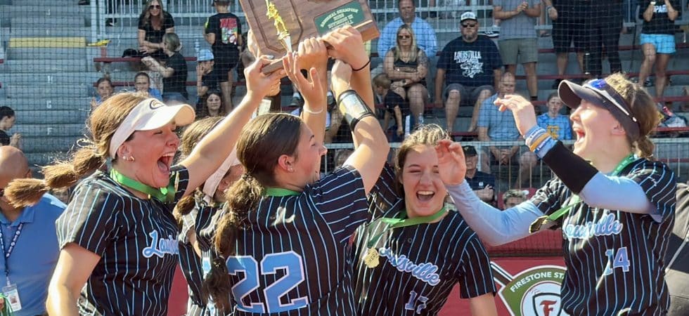 Louisville Leopards Softball Team with Regional Championship Plaque 2026