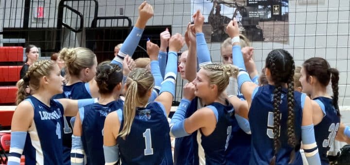 Louisville Leopards Volleyball Varsity Team Huddle at Norton 2026