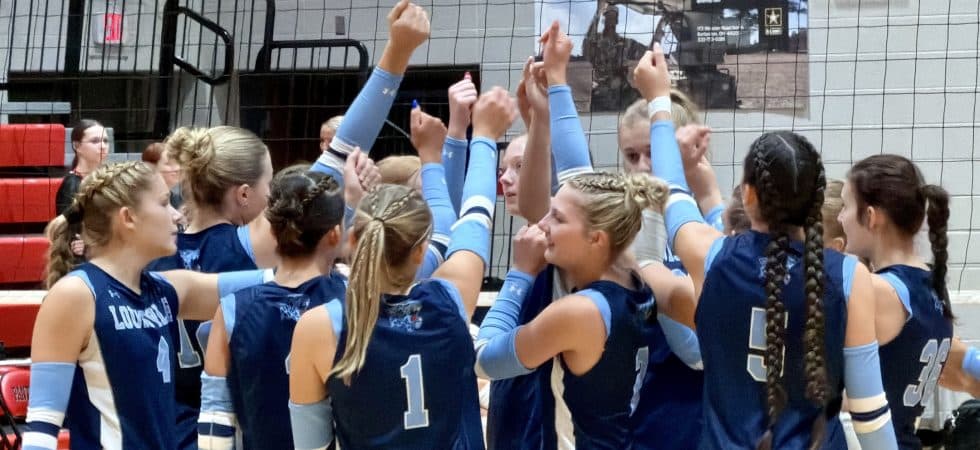 Louisville Leopards Volleyball Varsity Team Huddle at Norton 2026